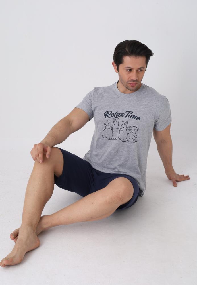 Pijama barbat cu maneca scurta si pantaloni 3/4, culoare gri, Engros